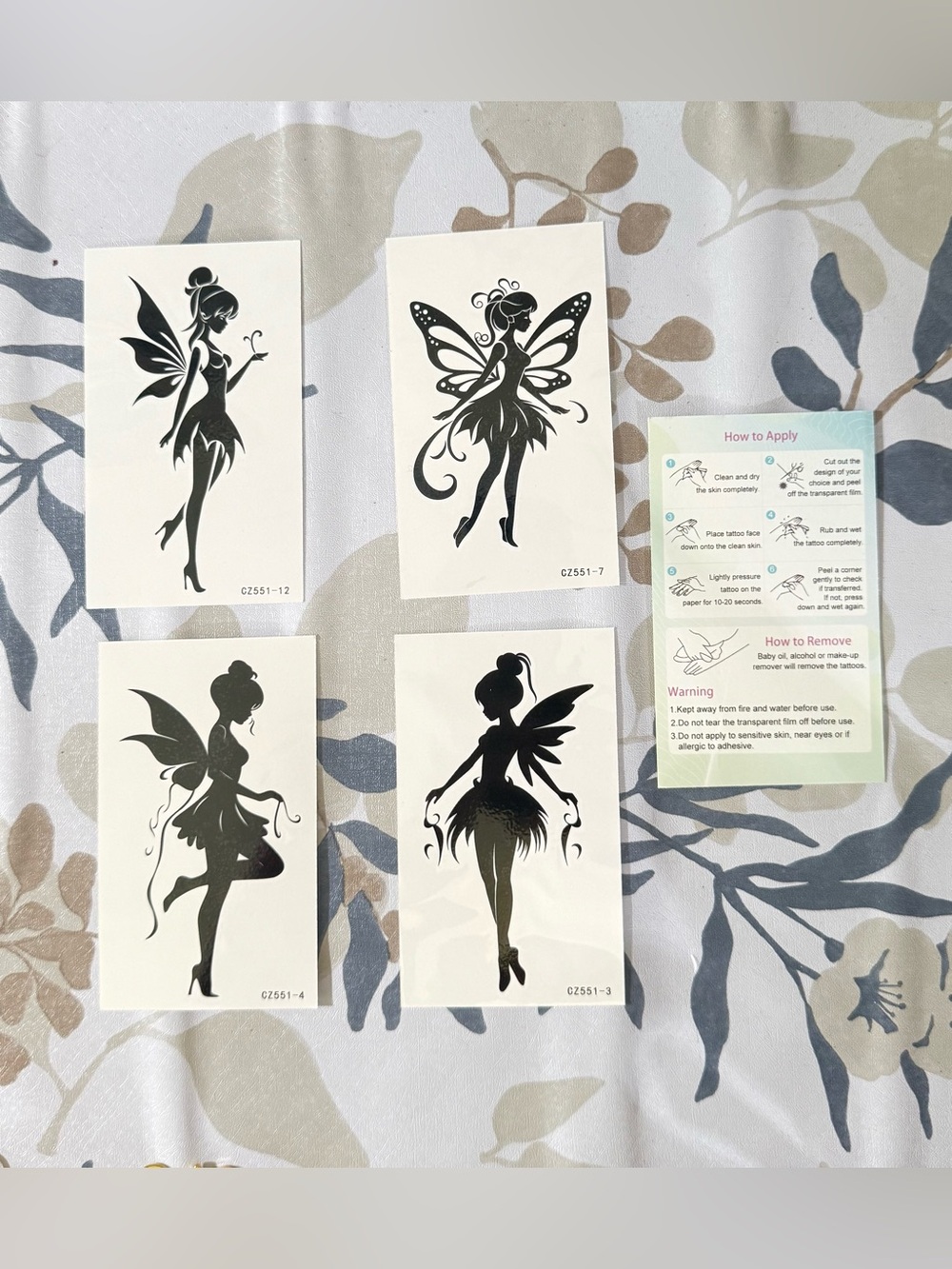 Black Fairy Silhouette Temporary Tattoos - Set of 4